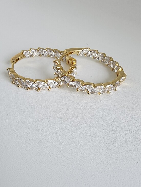 Jewelry - Gold Plated 30mm Hoop Earrings Marquise CZ Crystal Statement Earrings